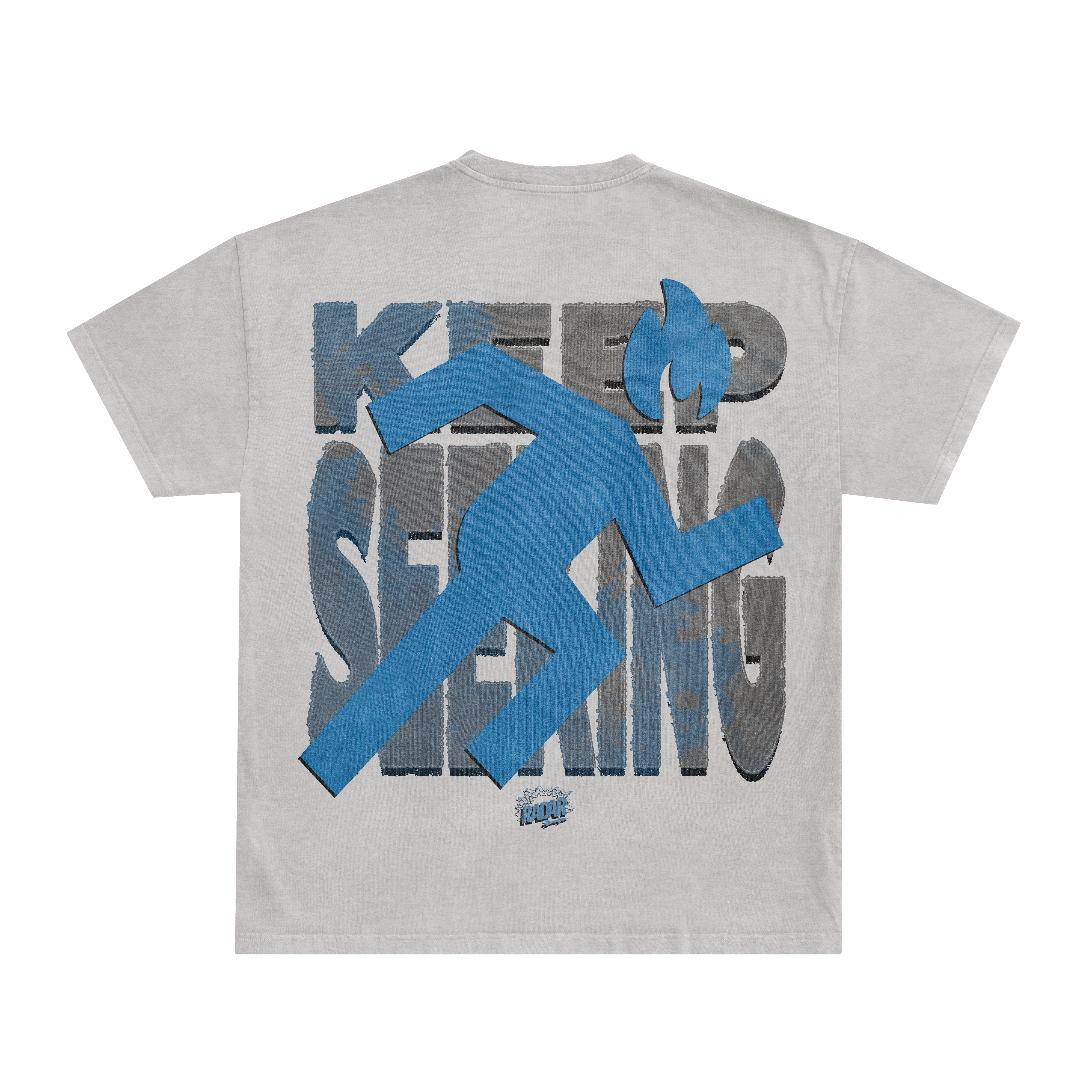 "KEEP SEEKING" TEE - BLUE/GREY