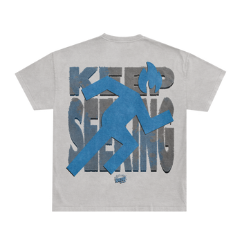 "KEEP SEEKING" TEE - BLUE/GREY
