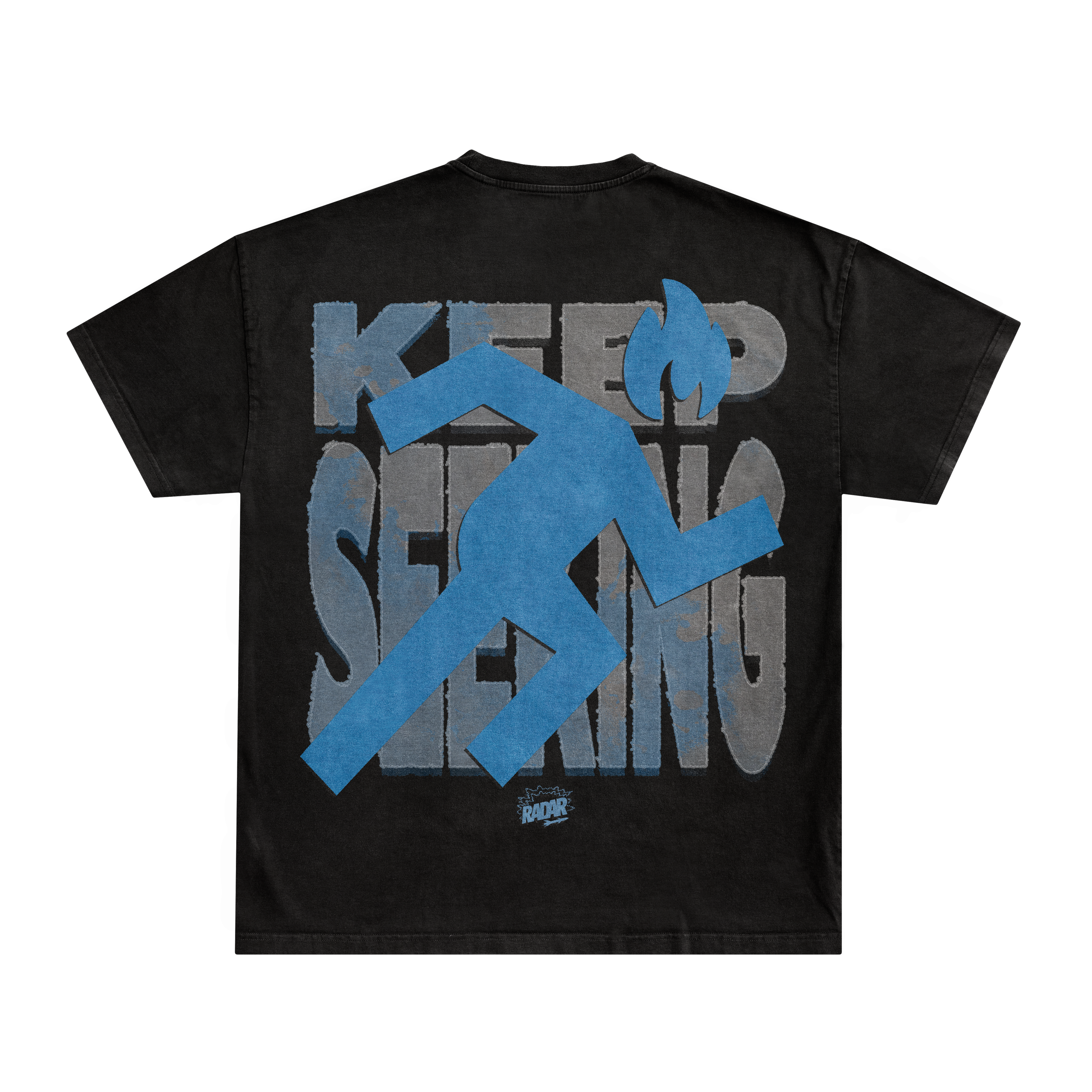 "KEEP SEEKING" TEE - BLUE/GREY