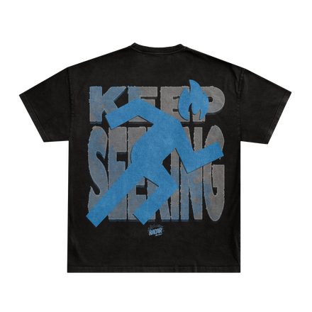 "KEEP SEEKING" TEE - BLUE/GREY