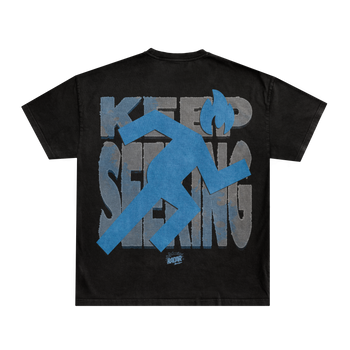 "KEEP SEEKING" TEE - BLUE/GREY